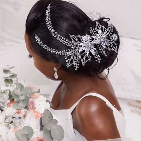 Bride Crystal Large Flower Leaf headpiece wedding main image 5